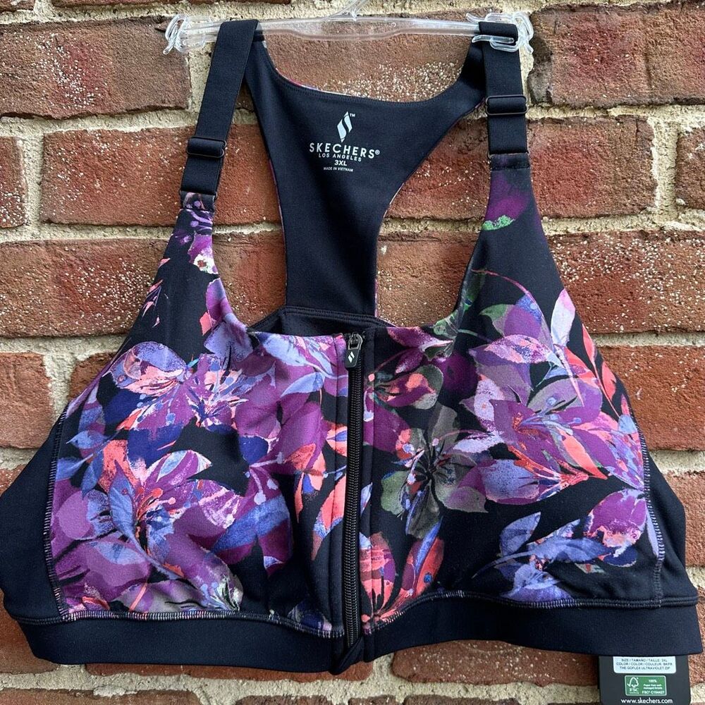 Skechers Go Walk Ultraviolet Zip Sports Bra Racerback Moisture Wicking 3X NWT